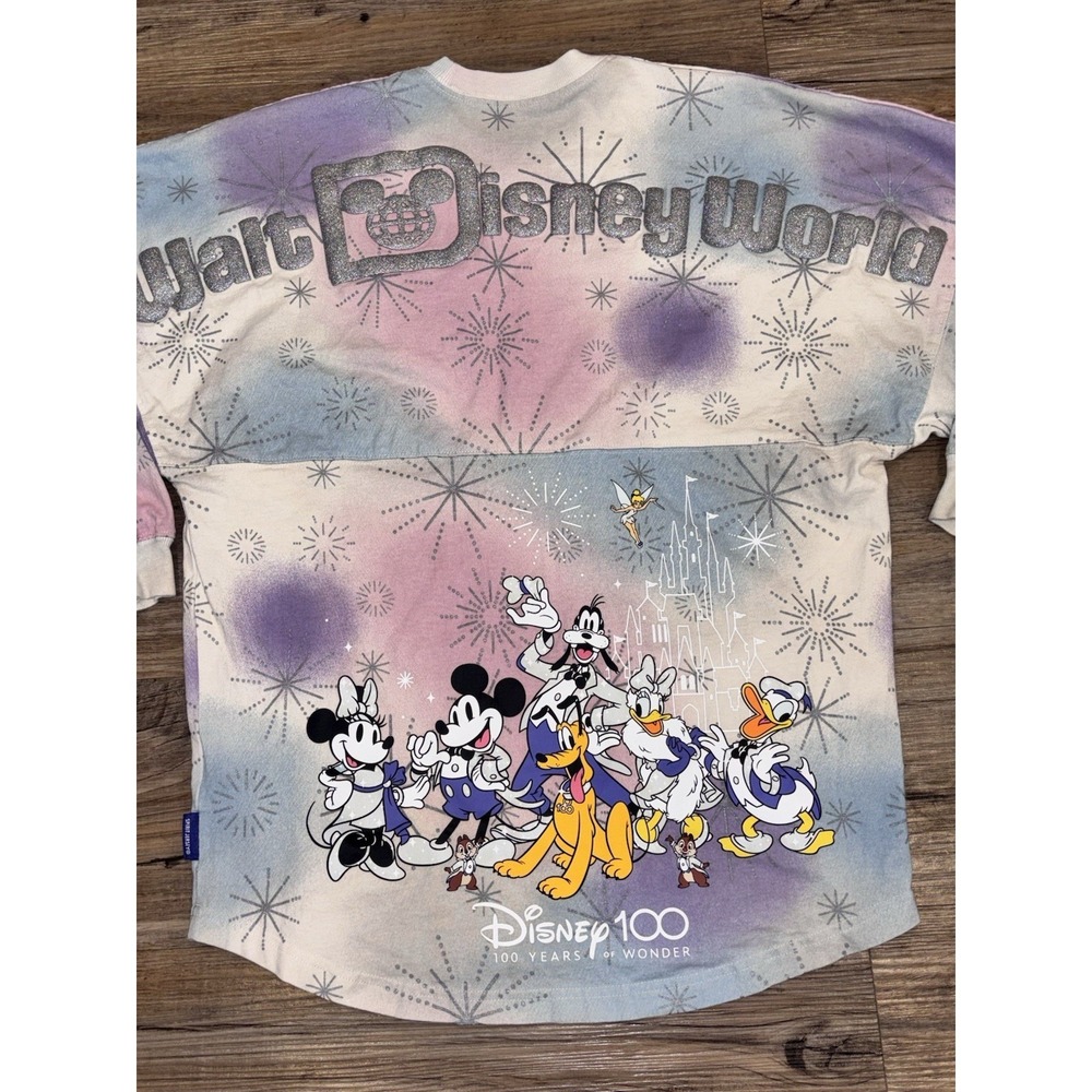 Disneyworld 100 Anniversary Pastel Tie-Dye Spirit Jersey Sweatshirt Glitter XS